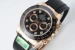 Rolex Daytona Rose Gold Black Dial Rubber Strap | Mirck Clone